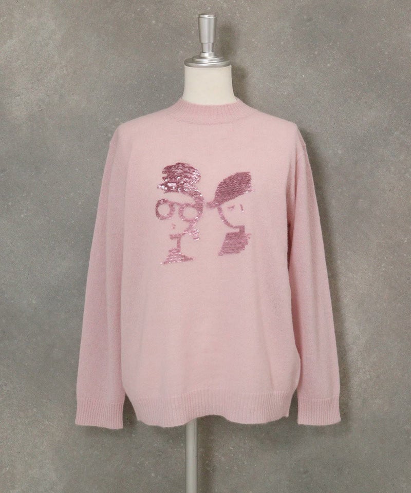 アルパカ混スパンコール刺繍ニット（ピンク）