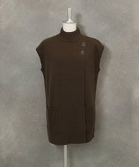 ウール100％チュニック丈ニットベスト（ブラウン）