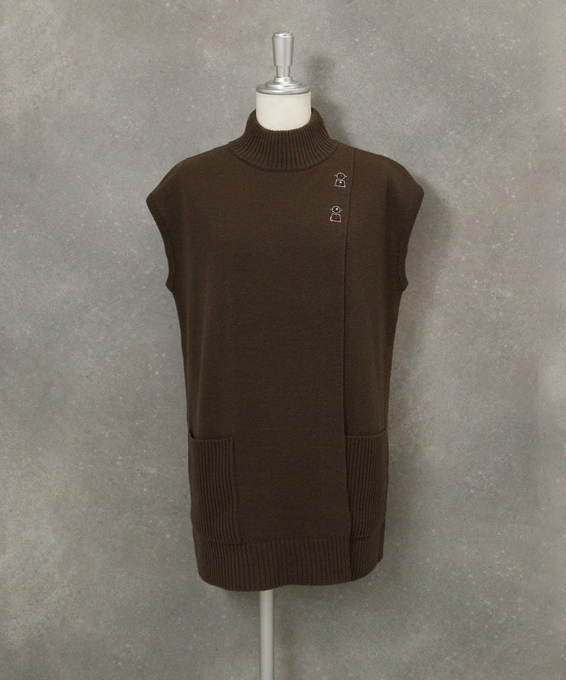 ウール100％チュニック丈ニットベスト（ブラウン）