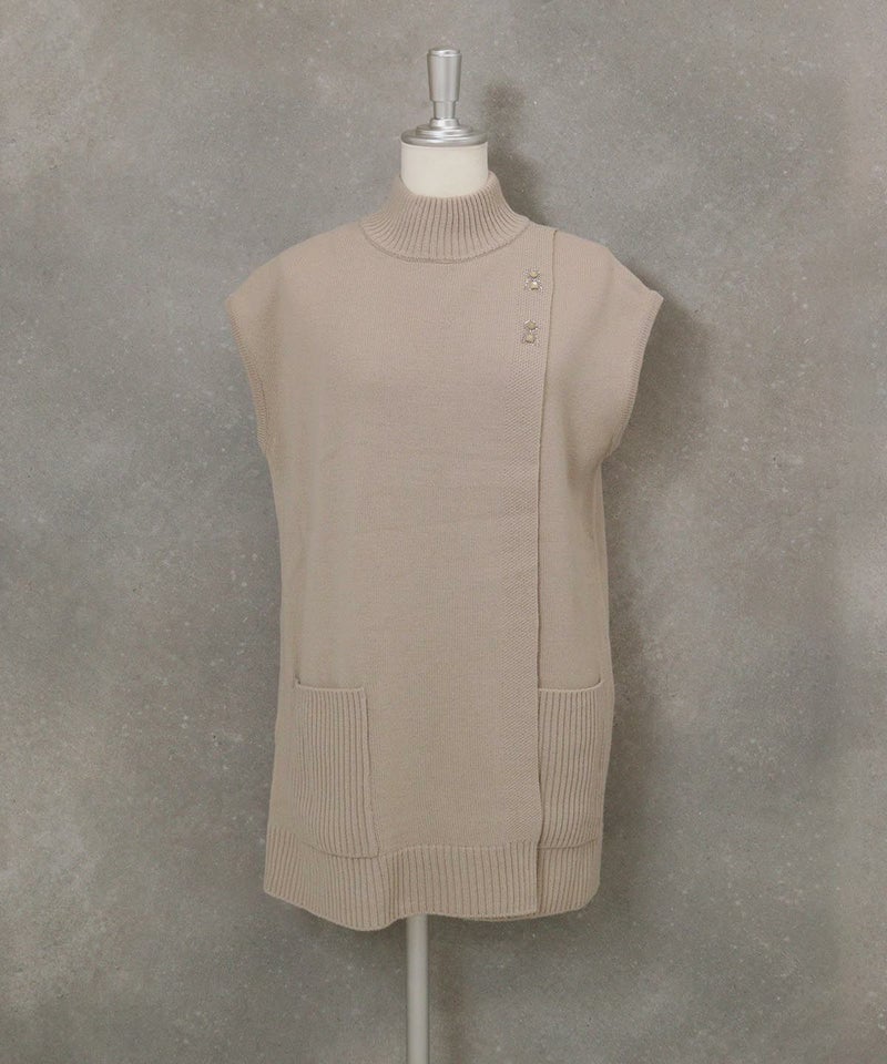ウール100％チュニック丈ニットベスト（ベージュ）