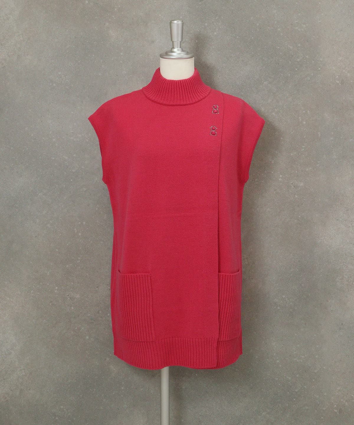 ウール100％チュニック丈ニットベスト（ピンク）