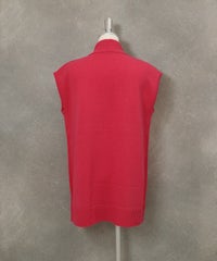 ウール100％チュニック丈ニットベスト後（ピンク）