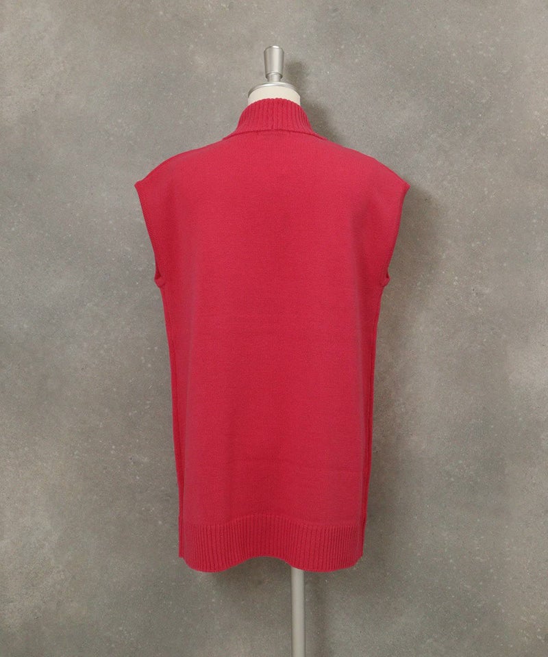 ウール100％チュニック丈ニットベスト後（ピンク）