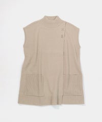 ウール100％チュニック丈ニットベスト（ベージュ）