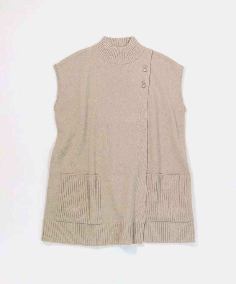 ウール100％チュニック丈ニットベスト（ベージュ）