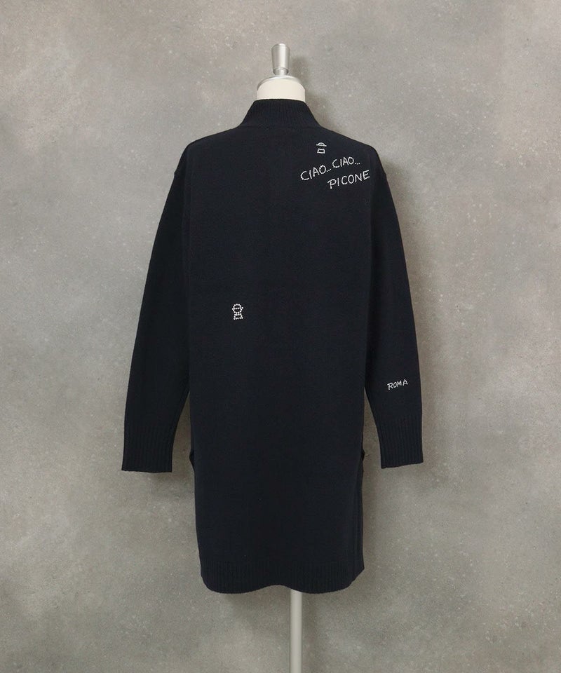 ウール100％ボタンニットカーディガン後（ネイビー）