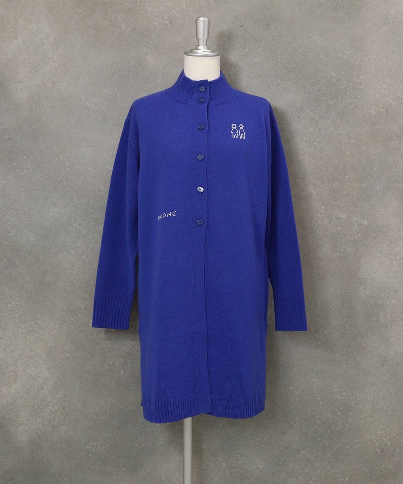 ウール100％ボタンニットカーディガン（ブルー）