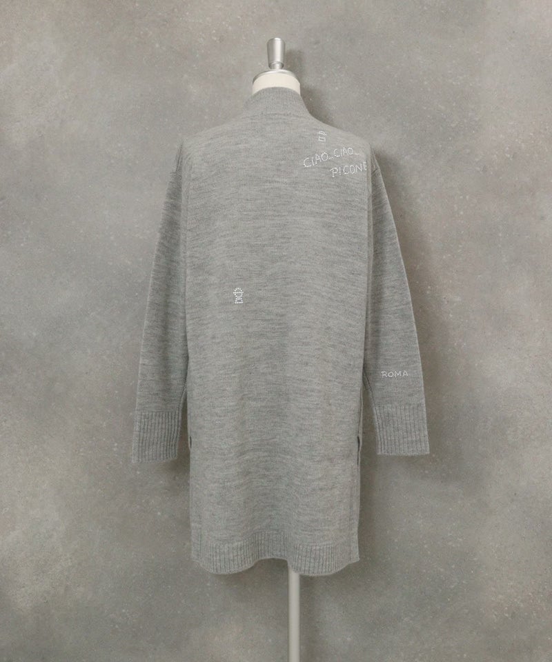 ウール100％ボタンニットカーディガン後（ライトグレー）