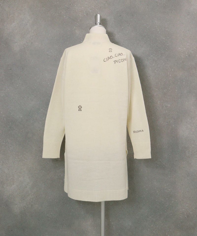 ウール100％ボタンニットカーディガン後（ホワイト）