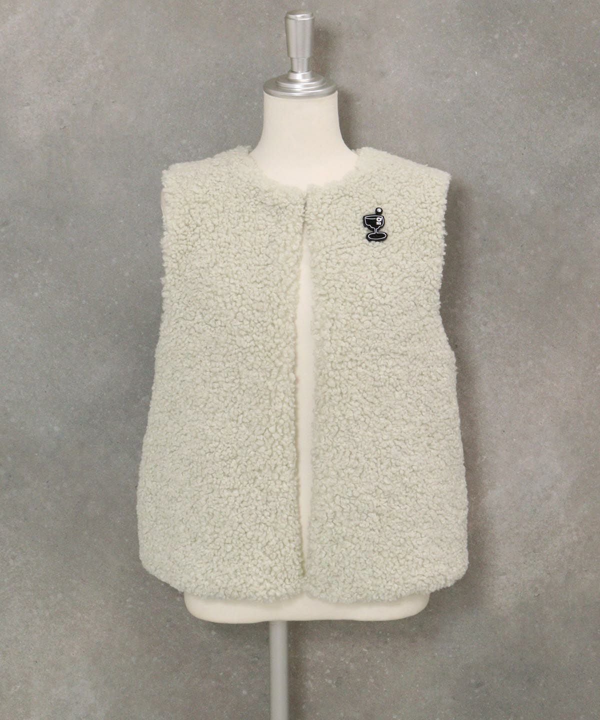 ボア×ニット切替ベスト（ライトグリーン）