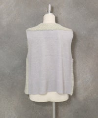 ボア×ニット切替ベスト後（ライトグリーン）