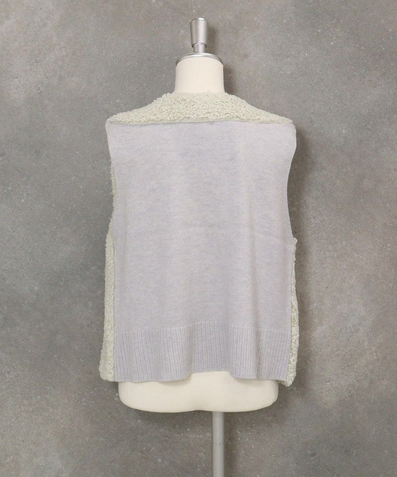 ボア×ニット切替ベスト後（ライトグリーン）