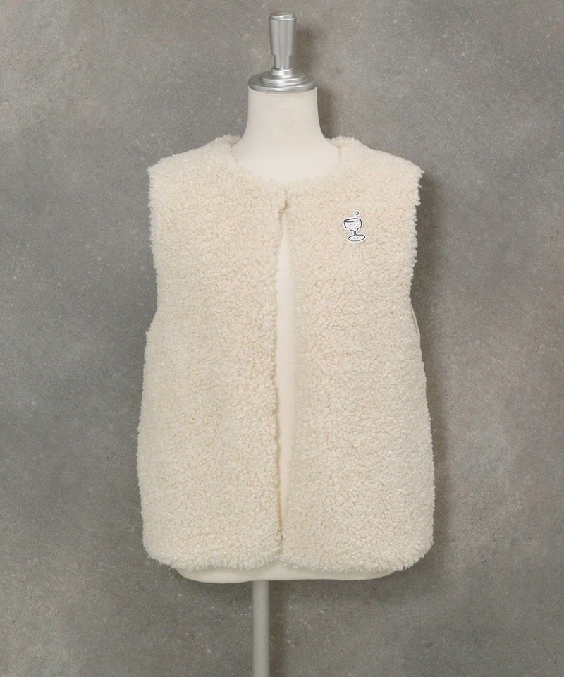 ボア×ニット切替ベスト（ホワイト）