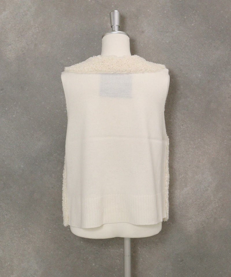 ボア×ニット切替ベスト後（ホワイト）