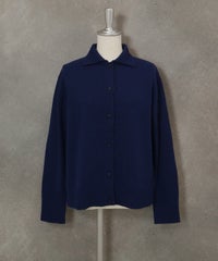 ウール100％袖刺繍ニットカーディガン（ネイビー）