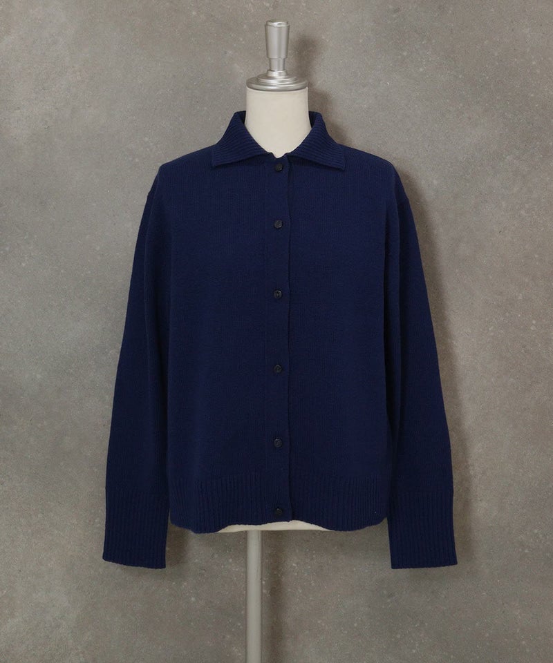ウール100％袖刺繍ニットカーディガン（ネイビー）