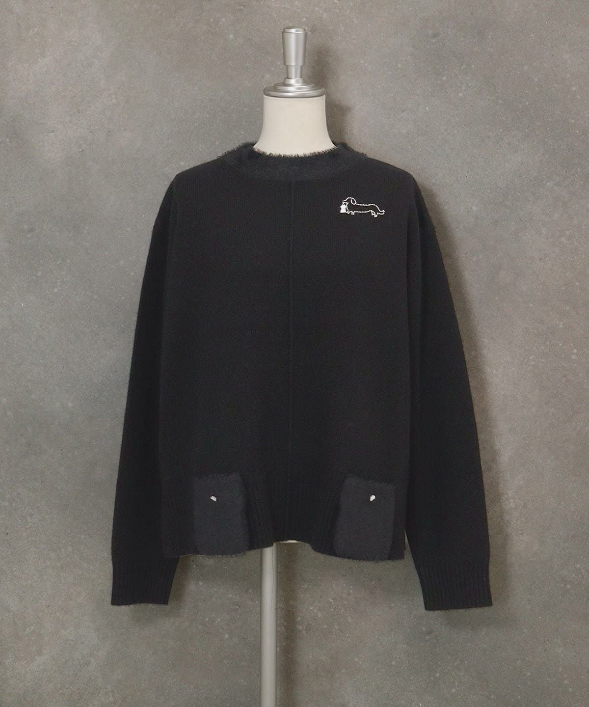 フェザーポケットウール混ニット（ブラック）