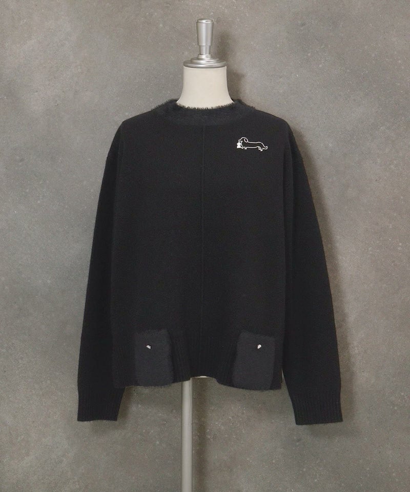 フェザーポケットウール混ニット（ブラック）