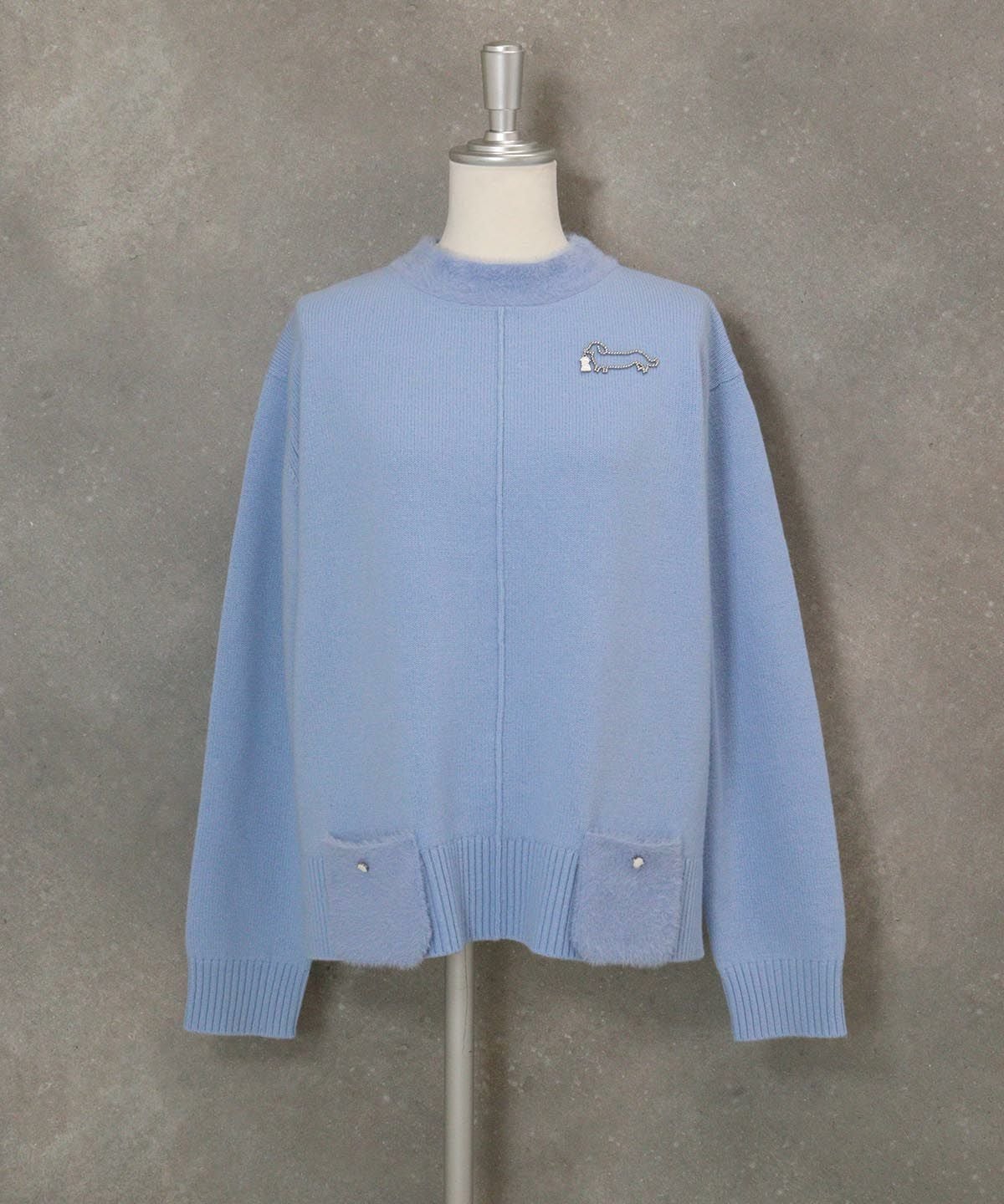 フェザーポケットウール混ニット（ライトブルー）