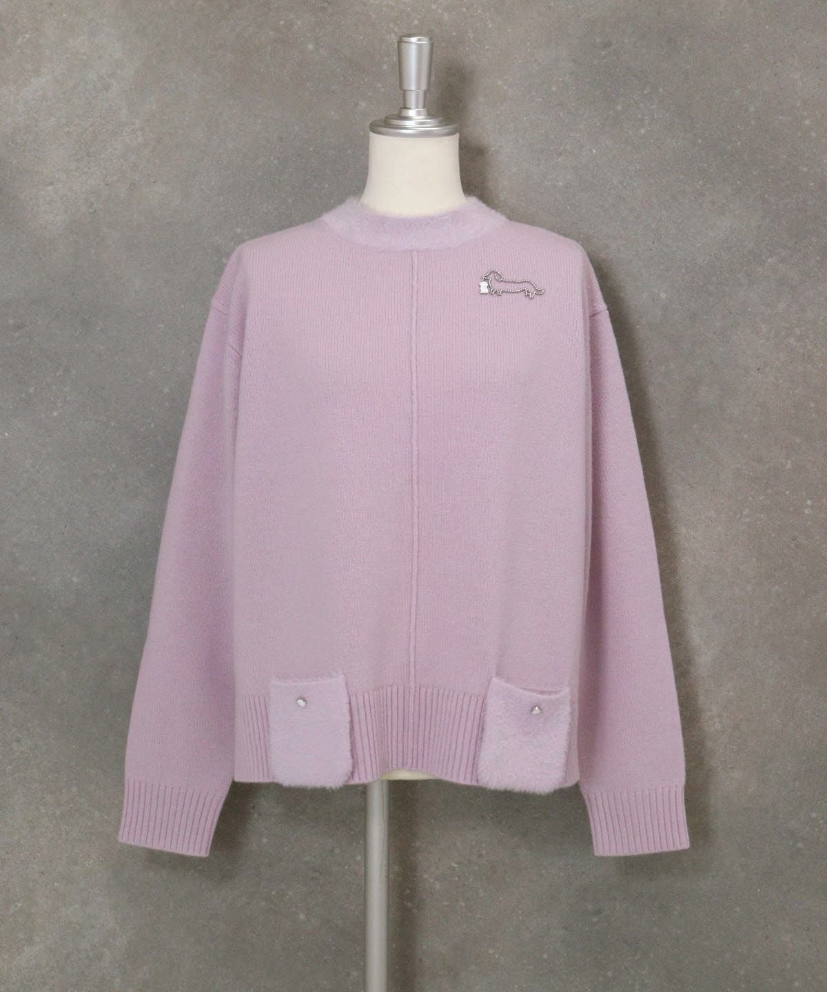 フェザーポケットウール混ニット（ライトパープル）