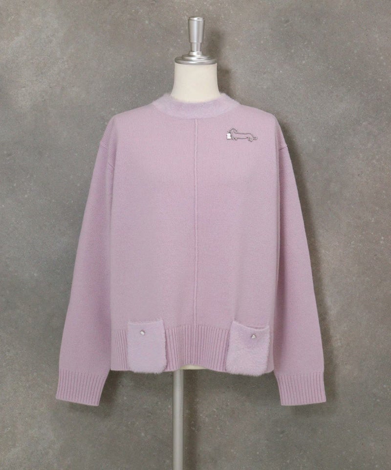 フェザーポケットウール混ニット（ライトパープル）