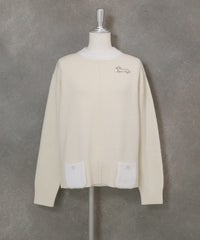 フェザーポケットウール混ニット（ホワイト）