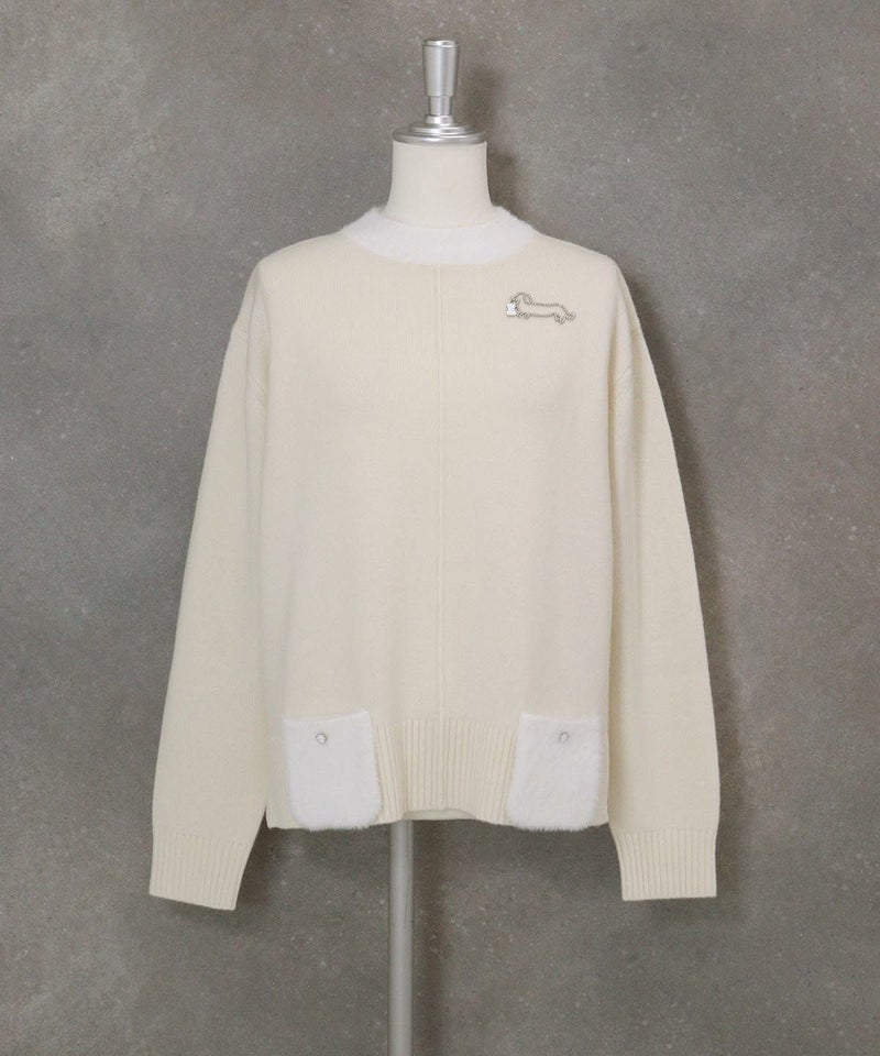 フェザーポケットウール混ニット（ホワイト）