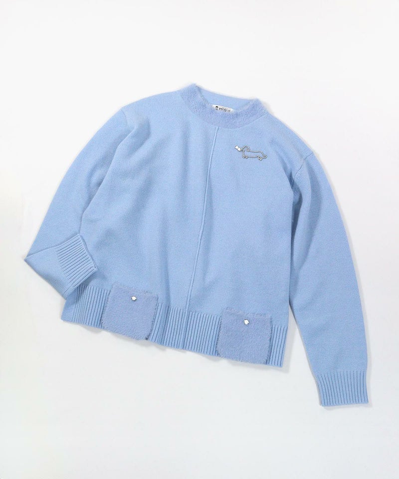 フェザーポケットウール混ニット（ライトブルー）
