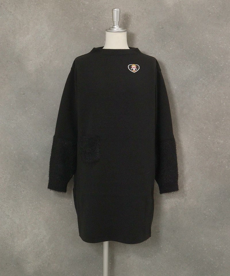 袖口切替ニットワンピース（ブラック）