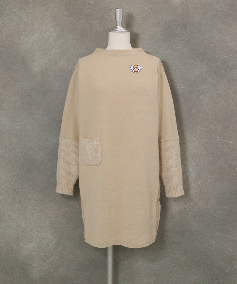 袖口切替ニットワンピース（ベージュ）