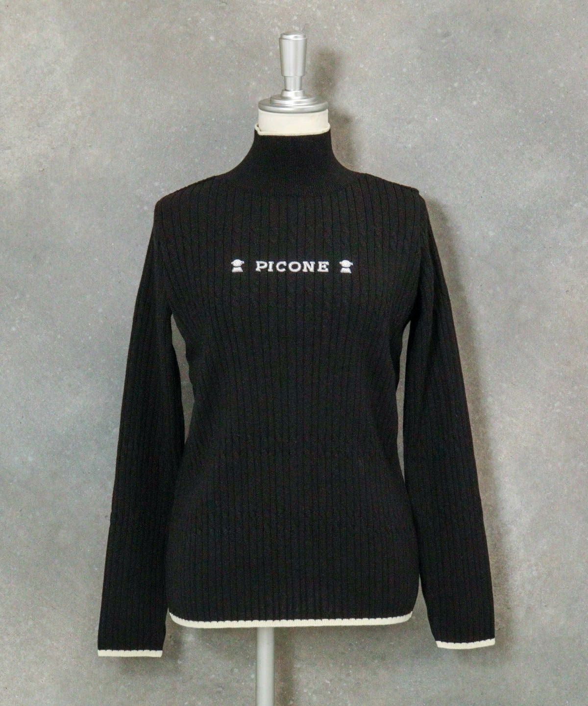 リブケーブルハイネックニット（ブラック）