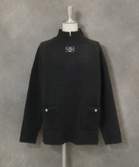 ウール混パイル風ポケットニット（ブラック）