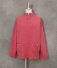 ウール混パイル風ポケットニット（ピンク）