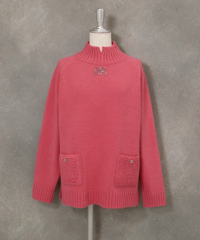 ウール混パイル風ポケットニット（ピンク）
