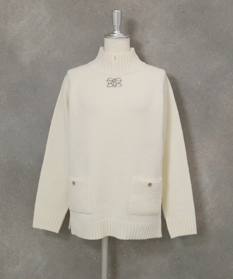 ウール混パイル風ポケットニット（ホワイト）