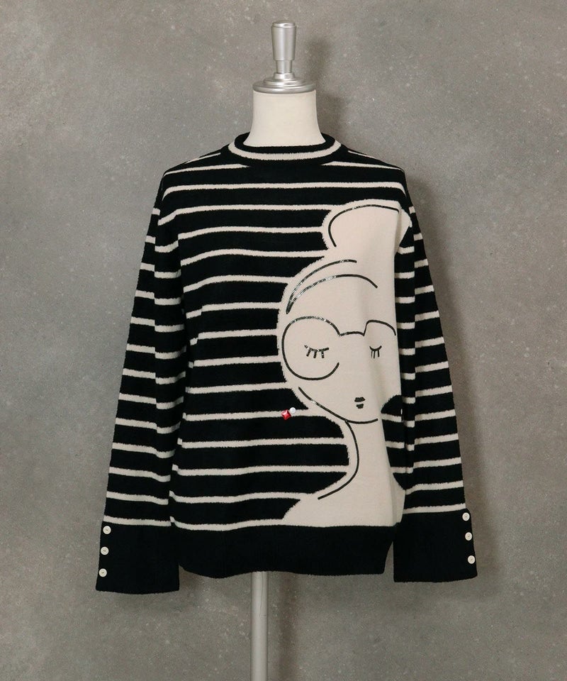 モールボーダーピコ柄ニット（ブラック）