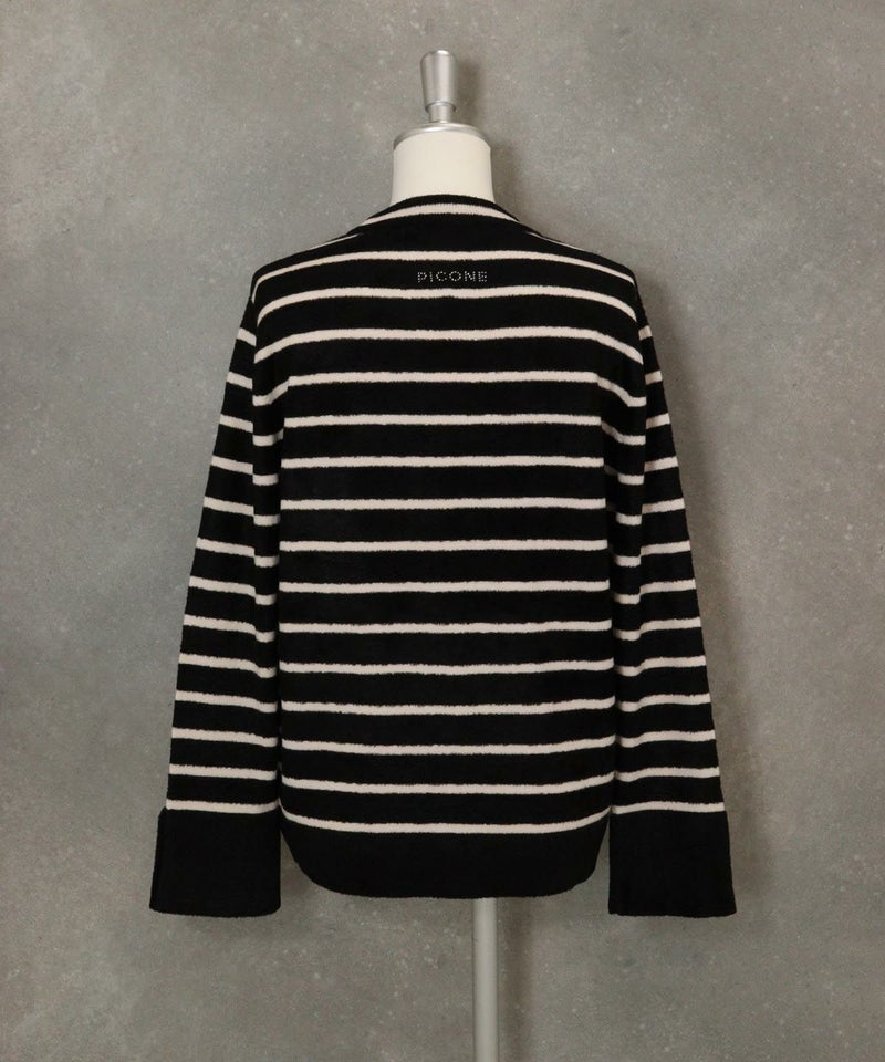 モールボーダーピコ柄ニット後（ブラック）