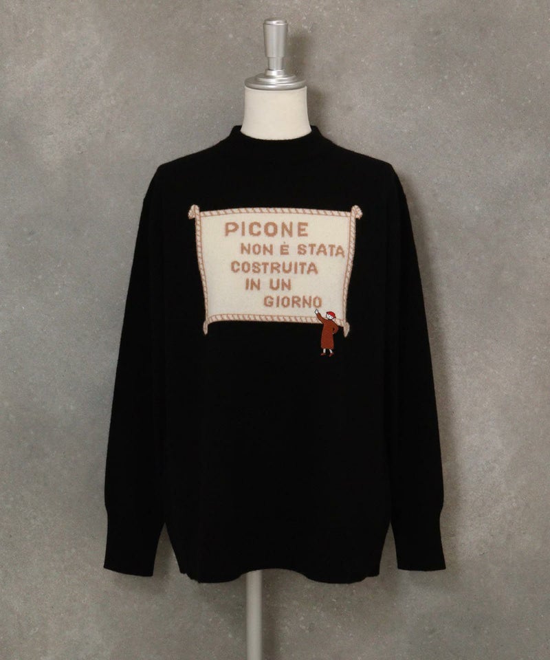 カシミヤ100％ジャガードイラストニット（ブラック）