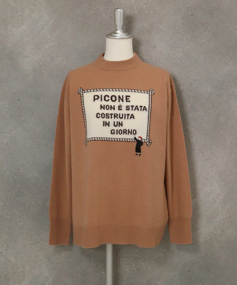 カシミヤ100％ジャガードイラストニット（キャメル）