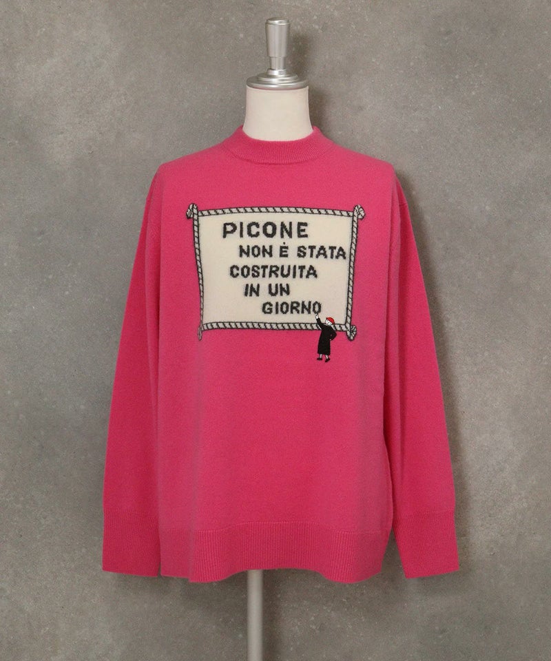 カシミヤ100％ジャガードイラストニット（ピンク）