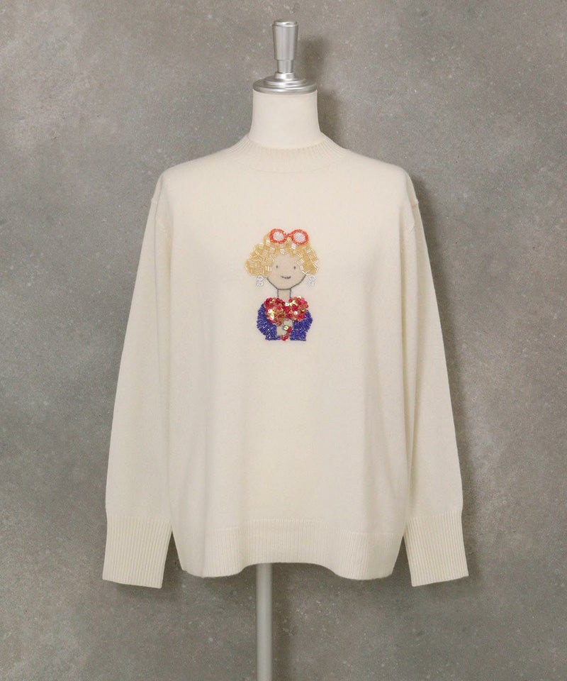 カシミヤ100％ビーズ刺繍ニット（ホワイト）