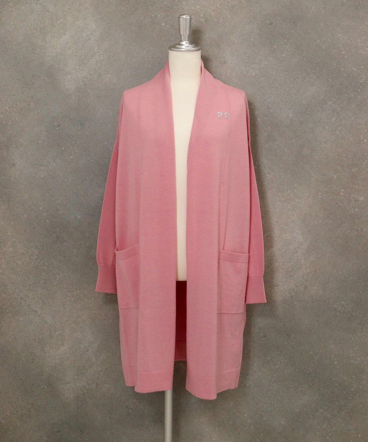 ウール100％ロングカーディガン(ピンク)前