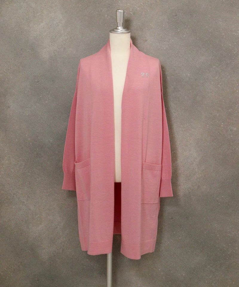 ウール100％ロングカーディガン(ピンク)前
