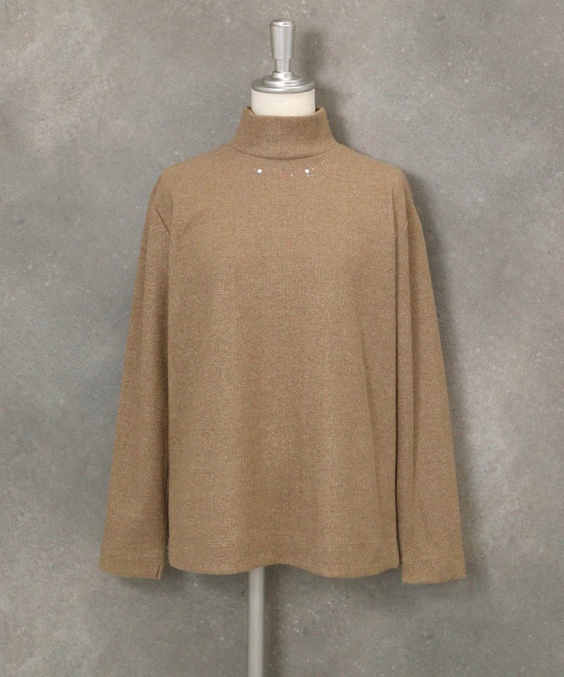 ラメリブハイネックニット（キャメル）
