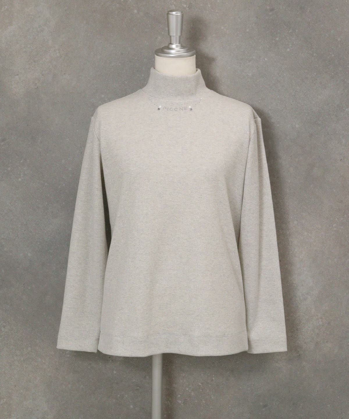 ラメリブハイネックニット（ライトグレー）