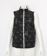 保温撥水総柄ジップベスト(ブラック)前