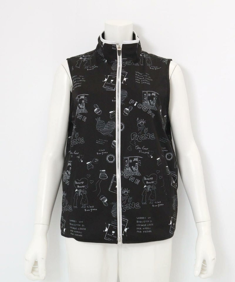 保温撥水総柄ジップベスト(ブラック)前