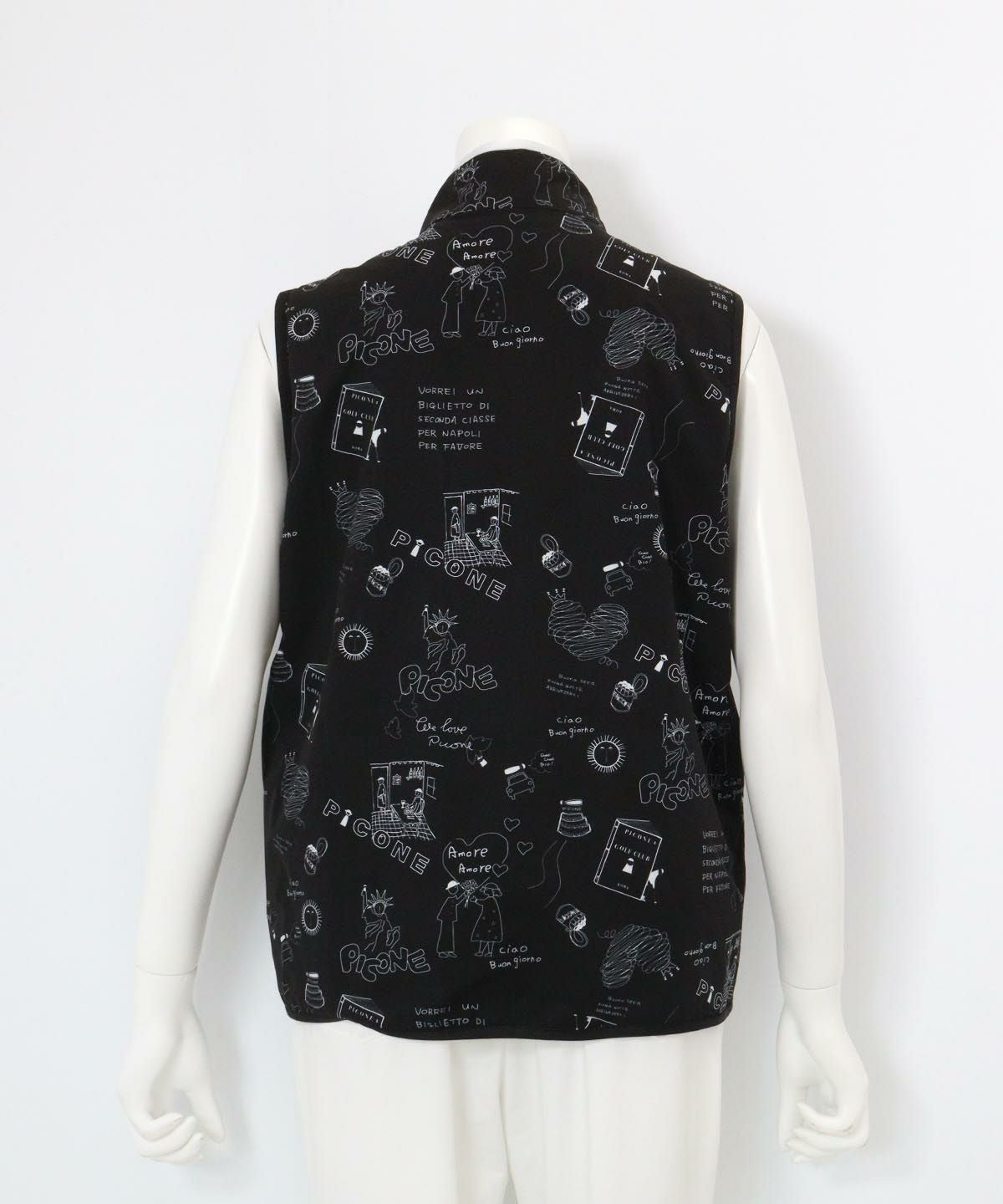 保温撥水総柄ジップベスト(ブラック)後ろ