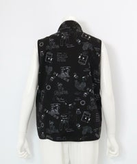 保温撥水総柄ジップベスト(ブラック)後ろ