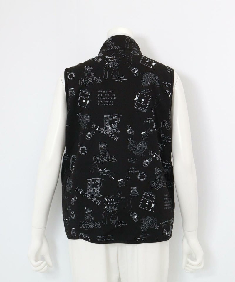 保温撥水総柄ジップベスト(ブラック)後ろ